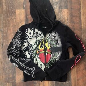 Ed Hardy Black Hoodie with Graphic Design